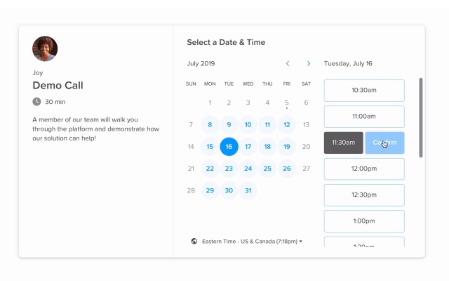 Calendly event types and interface