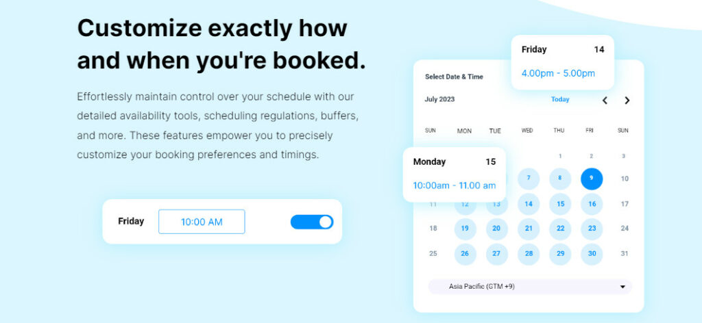 Weezly landing page; booking page view