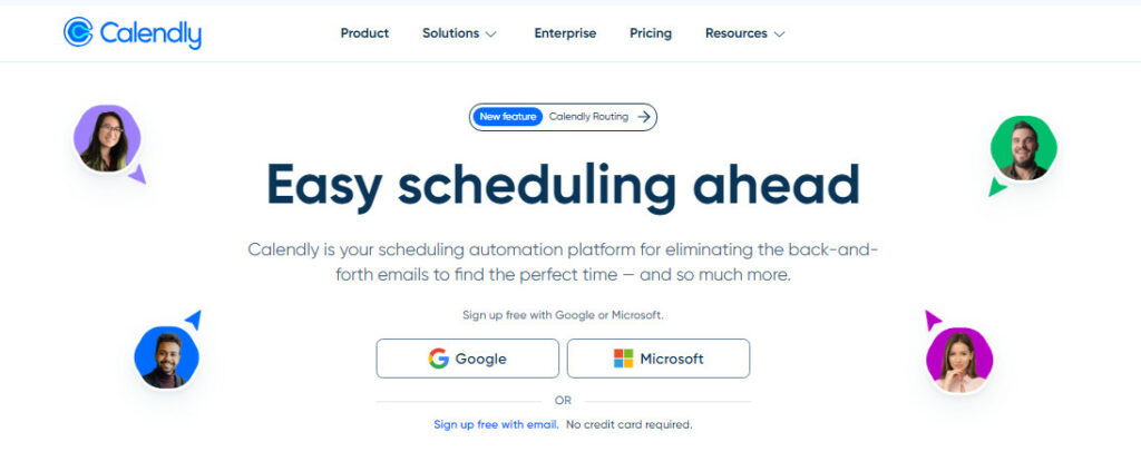 Calendly event types: home page