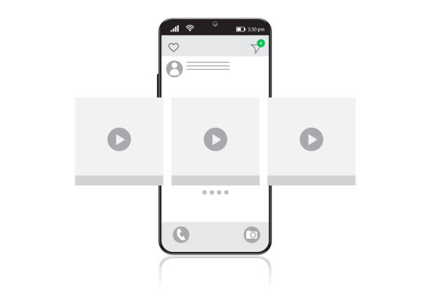 Smartphone video player with interface carousel on social network. Flat style vector design.
