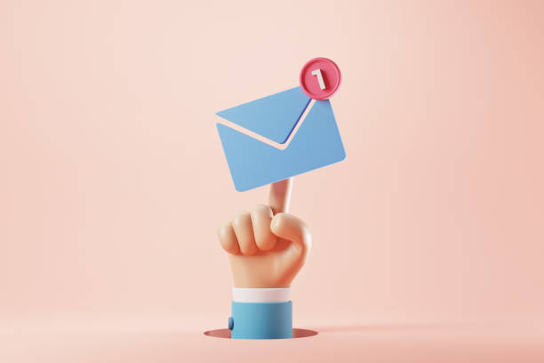 Multiple reminders: Hand of businessman pressing an new email notification icon with one e-mail message. minimal design. 3d rendering