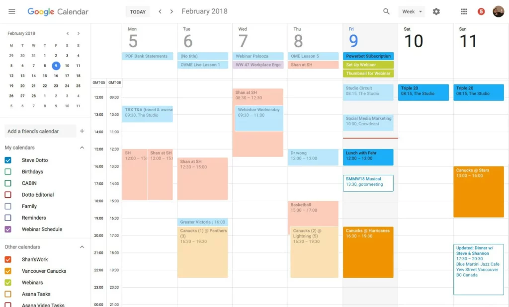 How to Automatically Decline Invitations with Google Calendar? Google Calendar view.