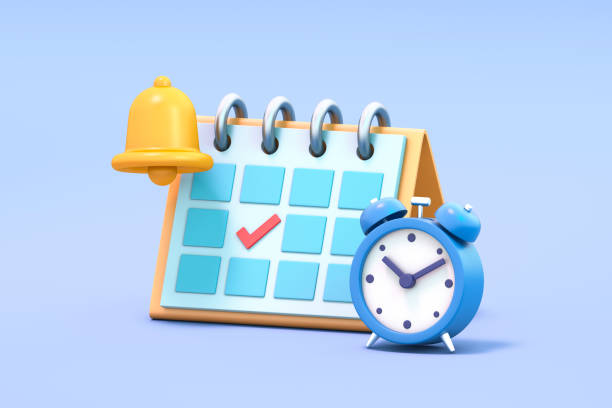 Calendar and alarm. 3D illustration. Office Hours Scheduler.