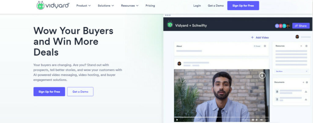 vidyard review, home page