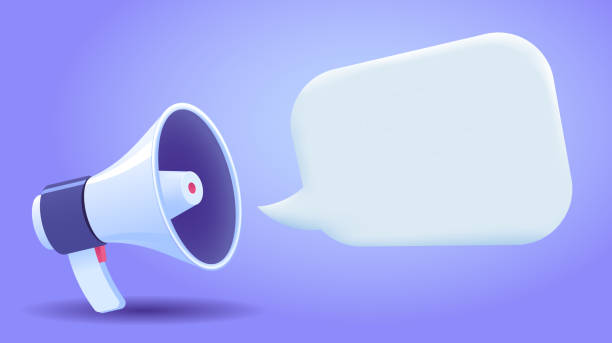 Colourful vector realistic illustration of loudspeaker with speech bubble. Megaphone and message concept. Cartoon 3d illustration. Announcement to Weezly's new name.