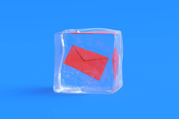 Envelope in ice cube. 3d illustration: represent a cold outreach: warm vs. cold outreach