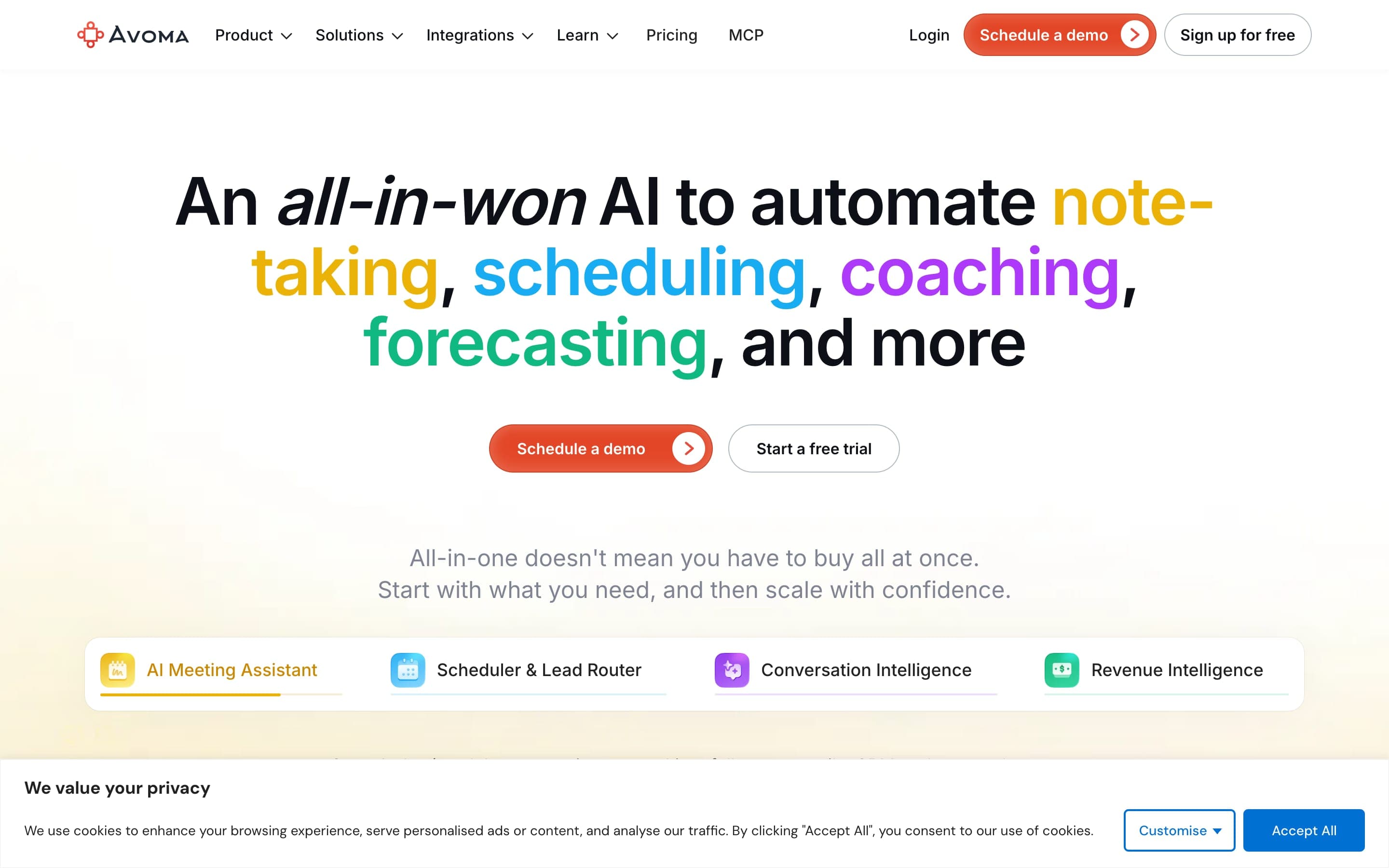Avoma homepage