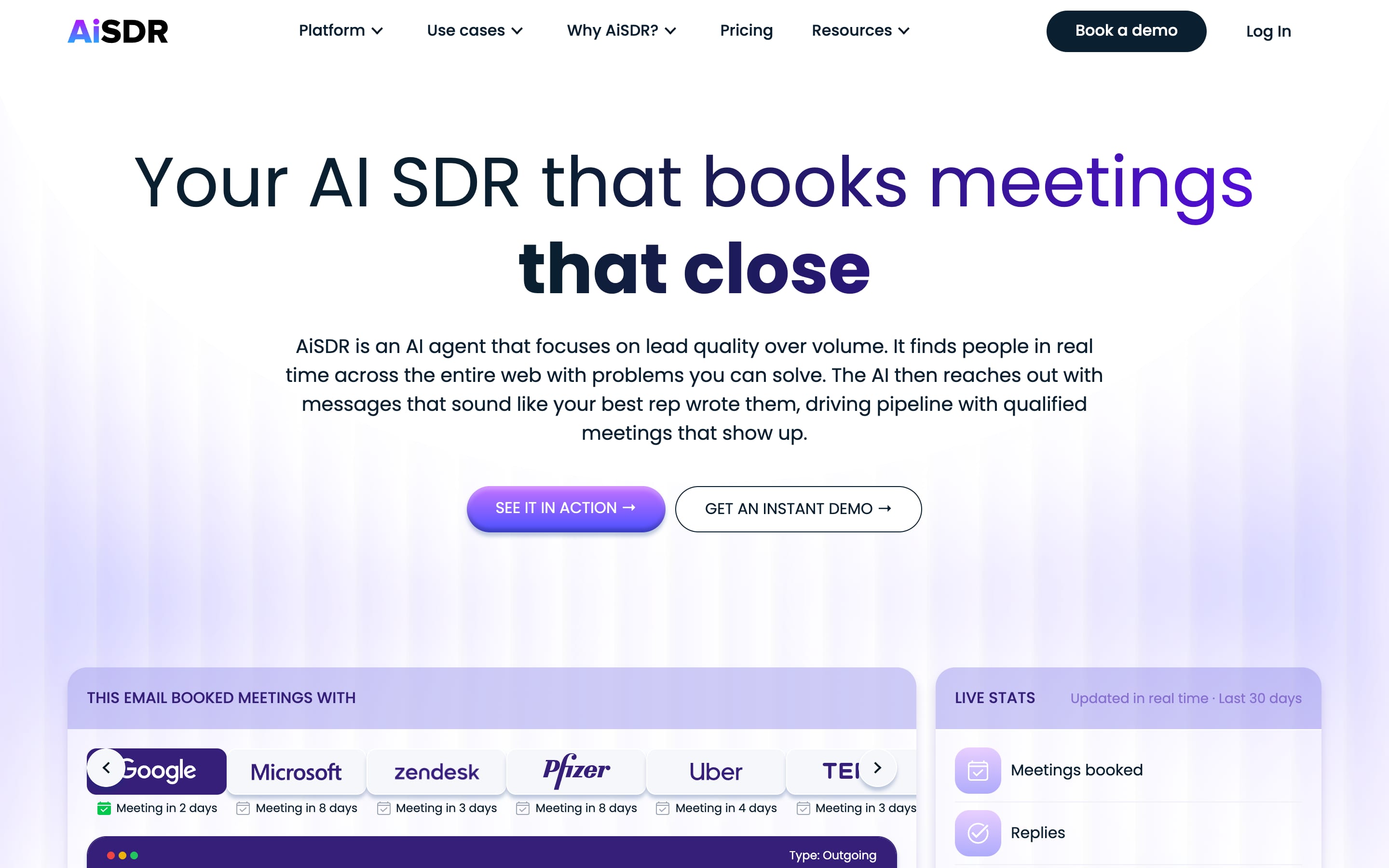 AiSDR homepage, August 2026