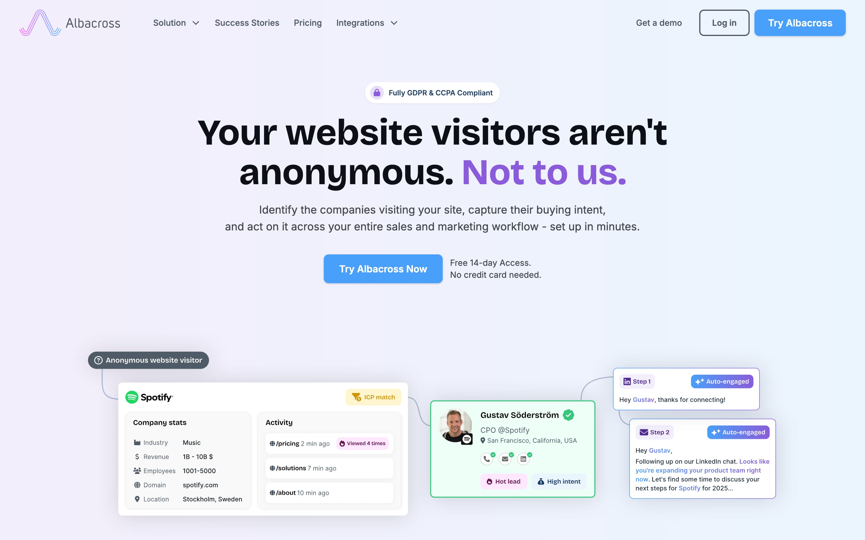 Albacross homepage, August 2026