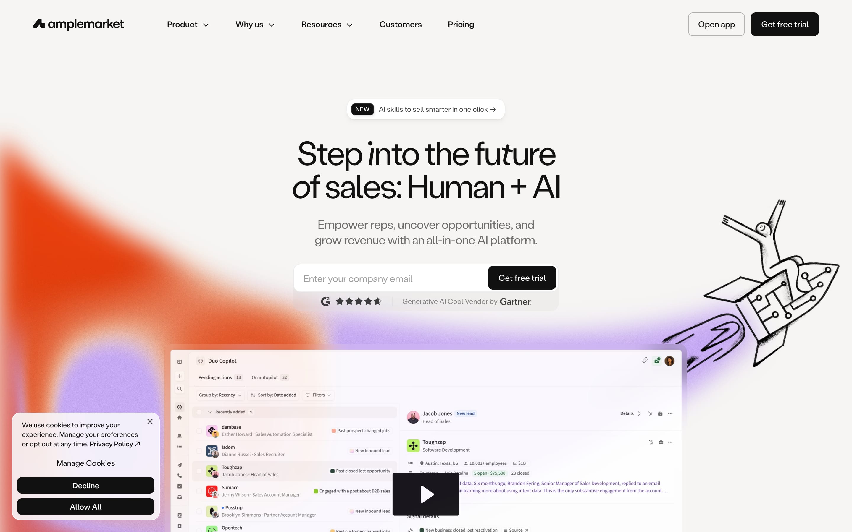 Amplemarket homepage, August 2026
