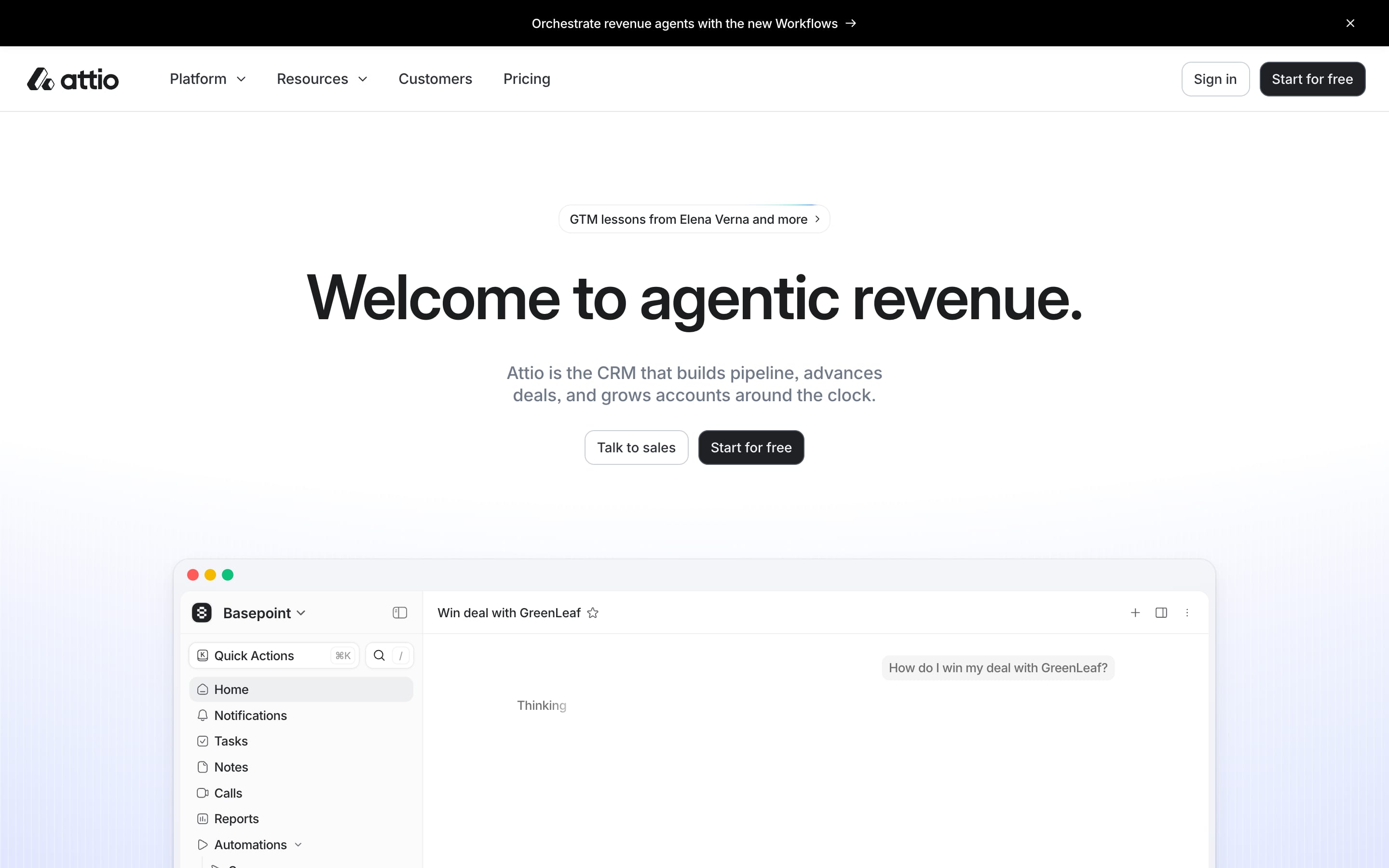 Attio homepage, August 2026