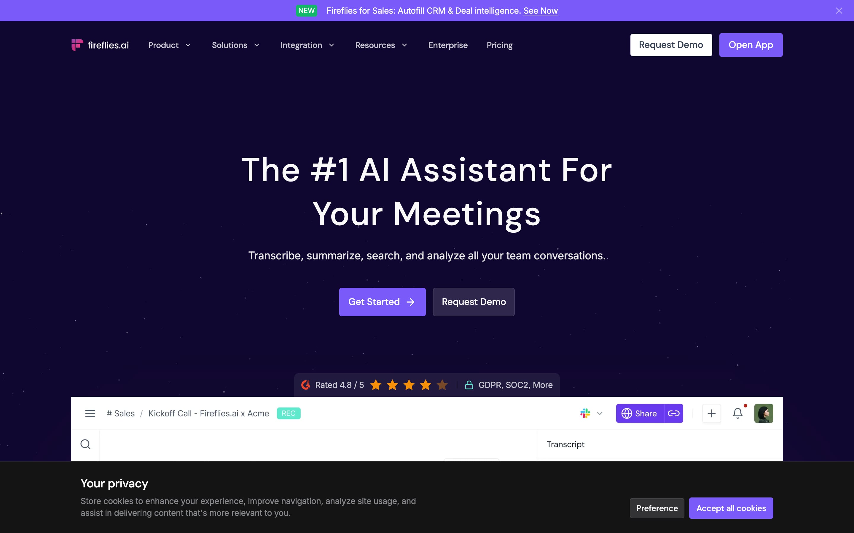 Fireflies.ai homepage, August 2026