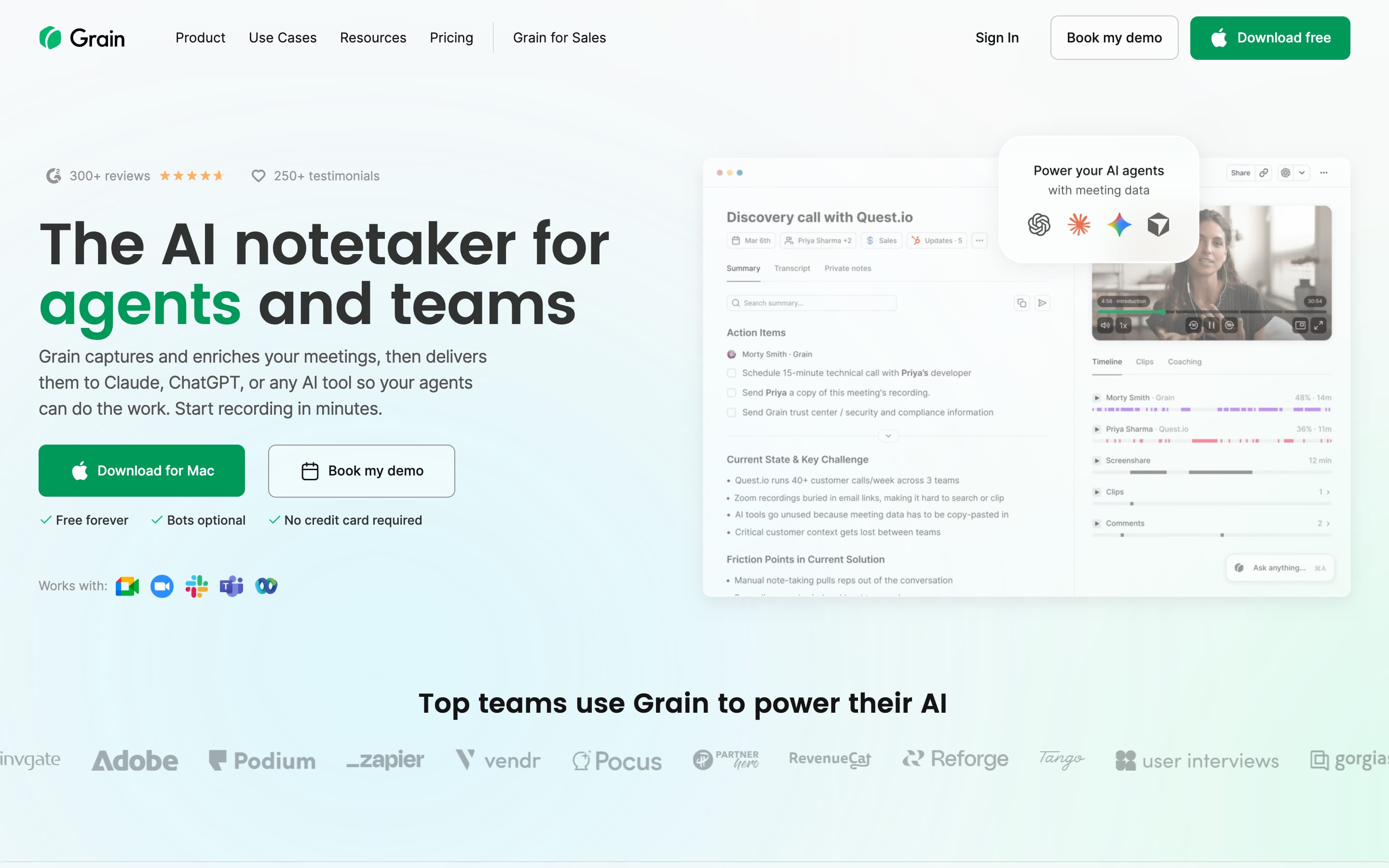 Grain homepage, August 2026