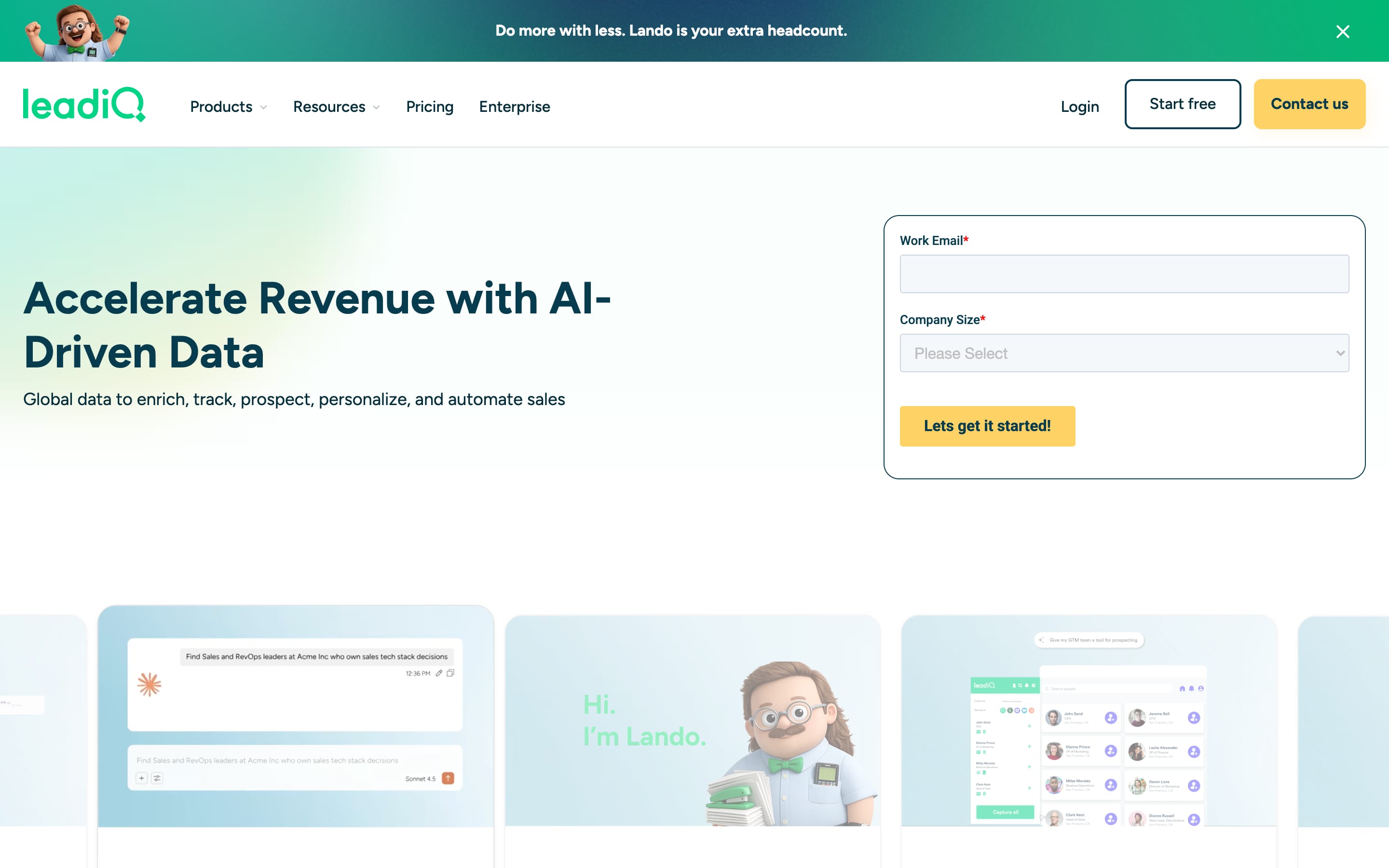 LeadIQ homepage, August 2026