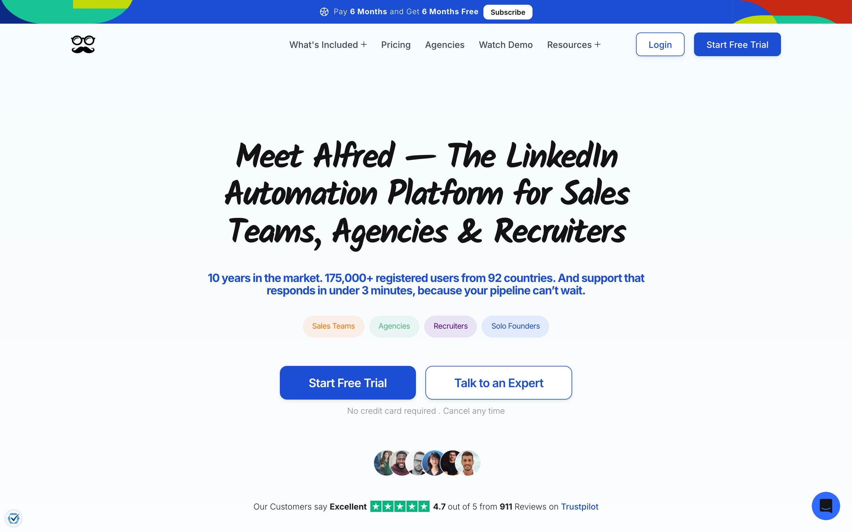 The real Meet Alfred homepage, July 2026