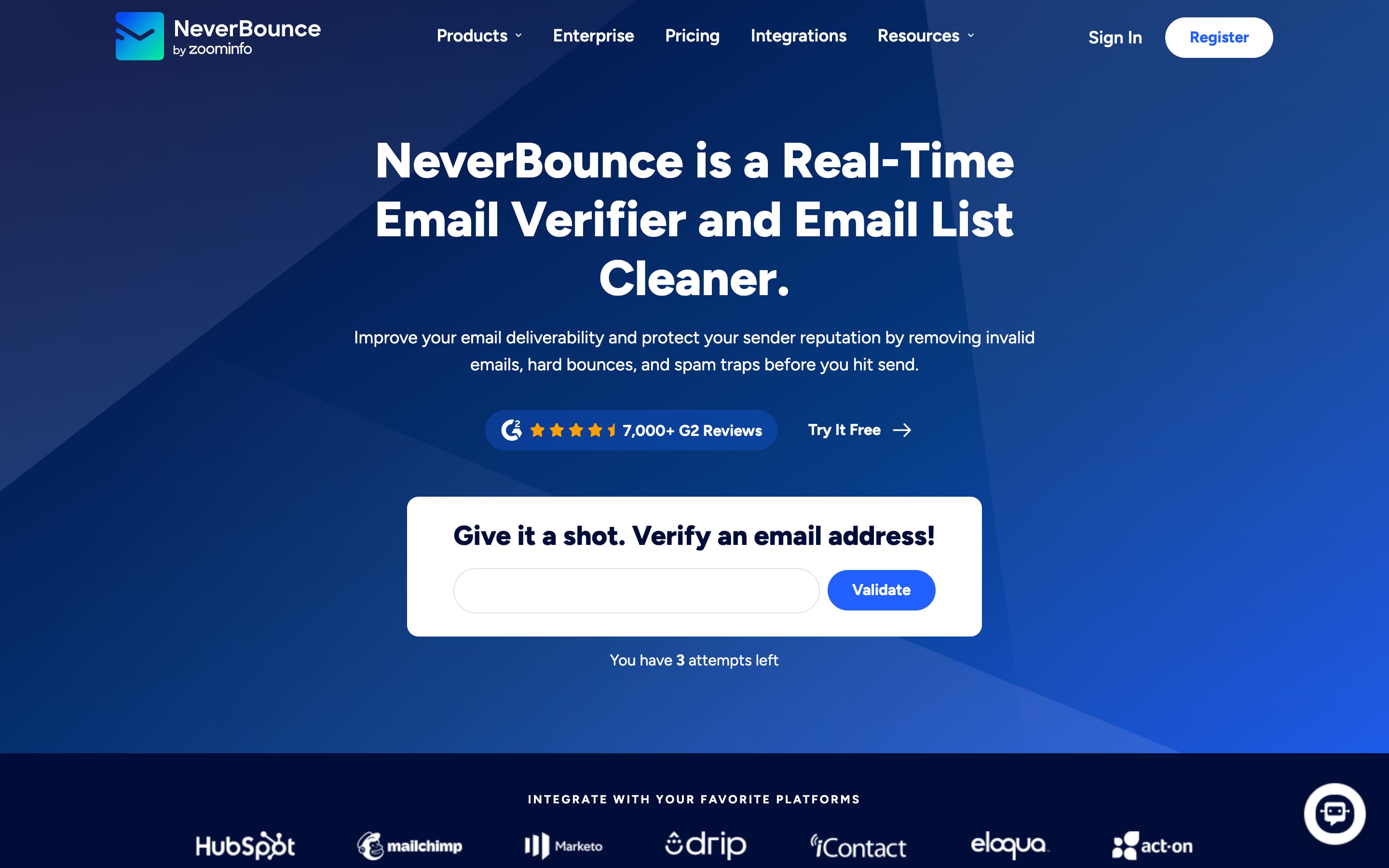 NeverBounce homepage, August 2026