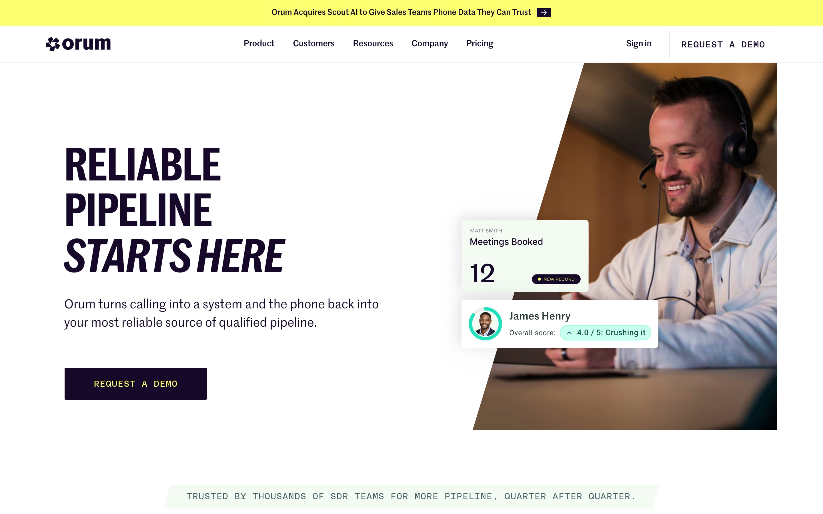 Orum homepage, August 2026