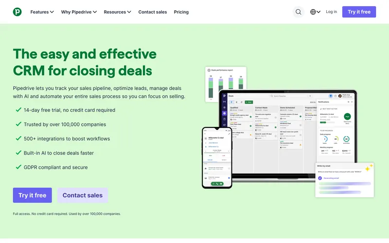 Pipedrive homepage