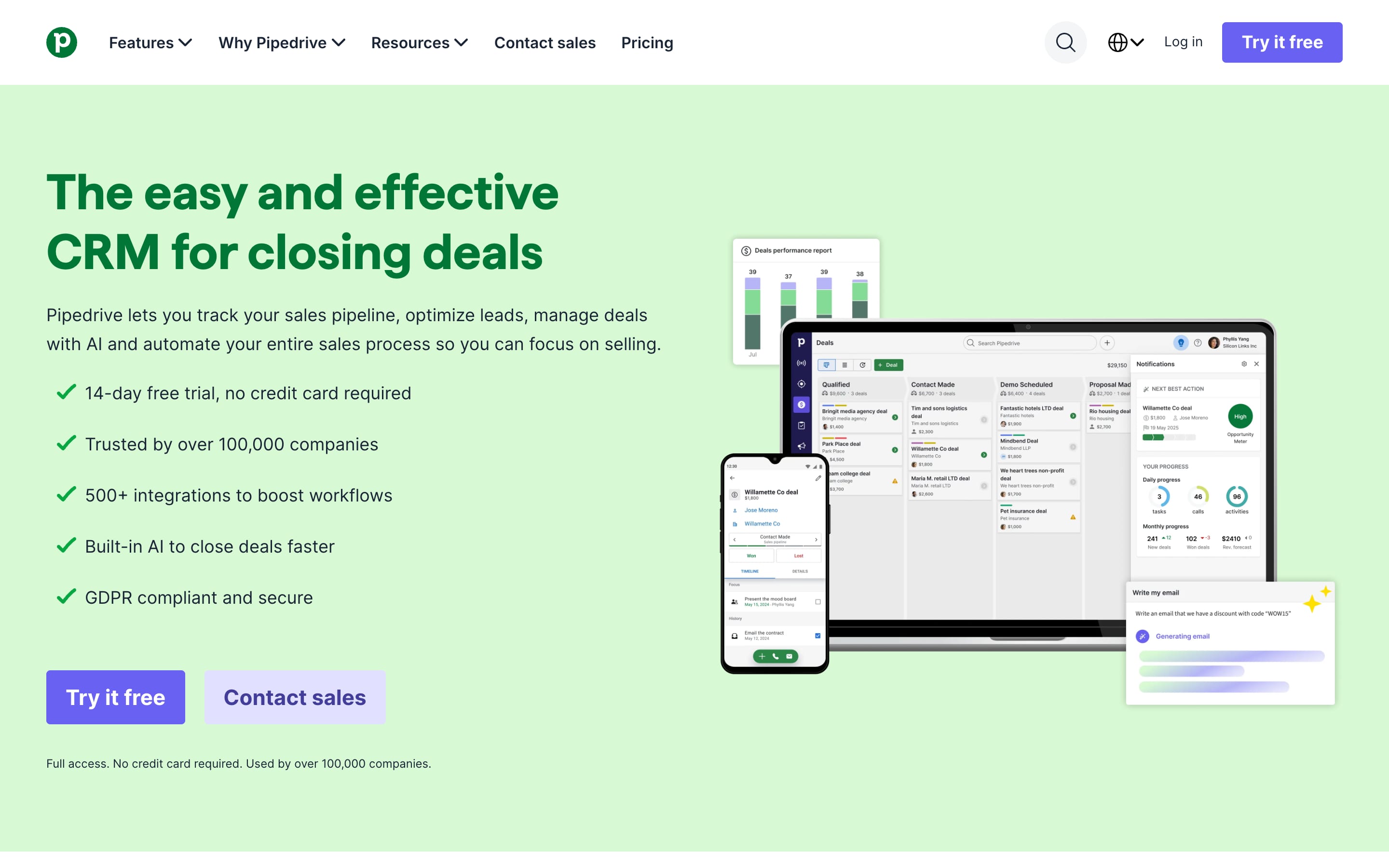 Pipedrive homepage, July 2026