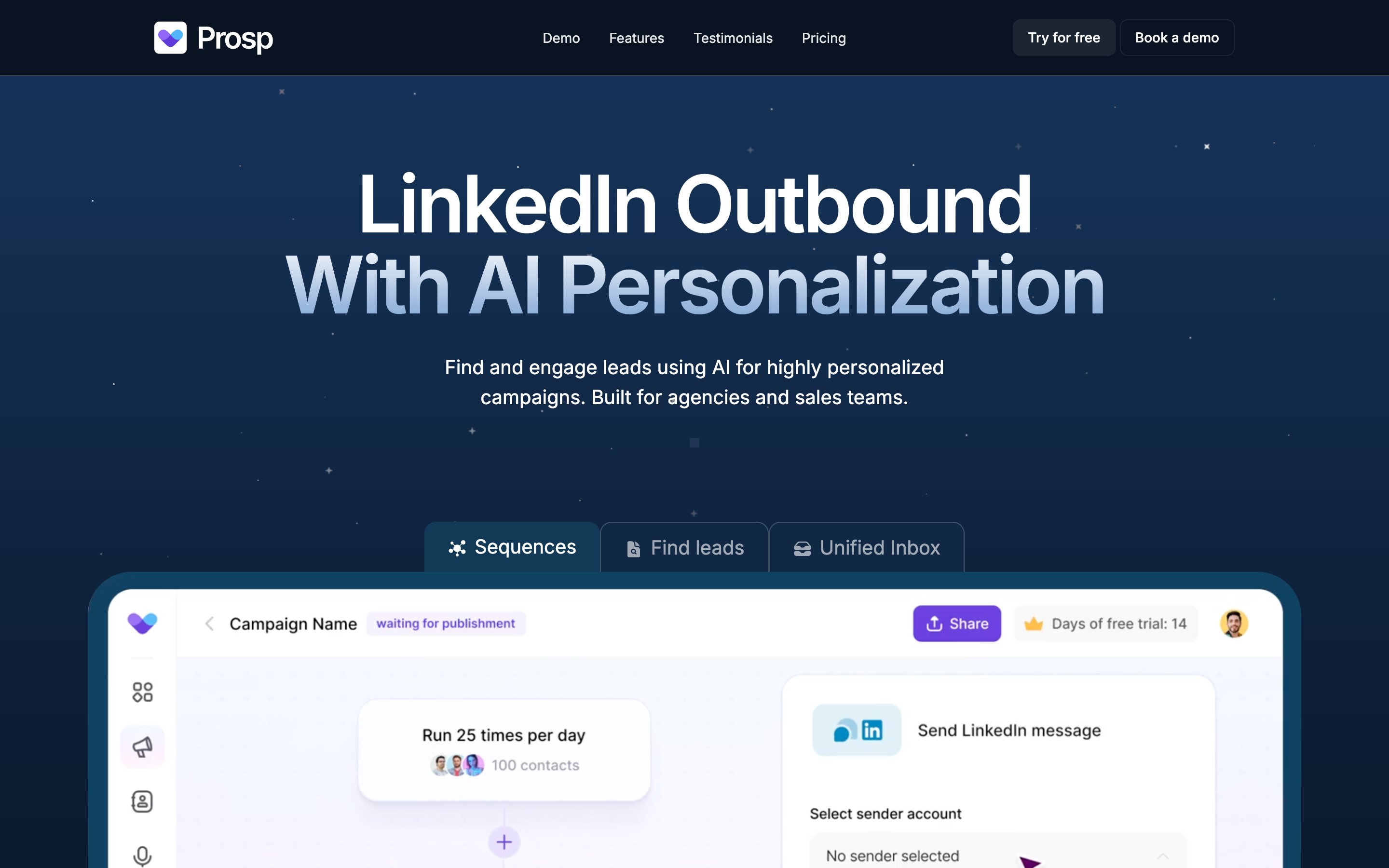 The real Prosp homepage: LinkedIn Outbound With AI Personalization