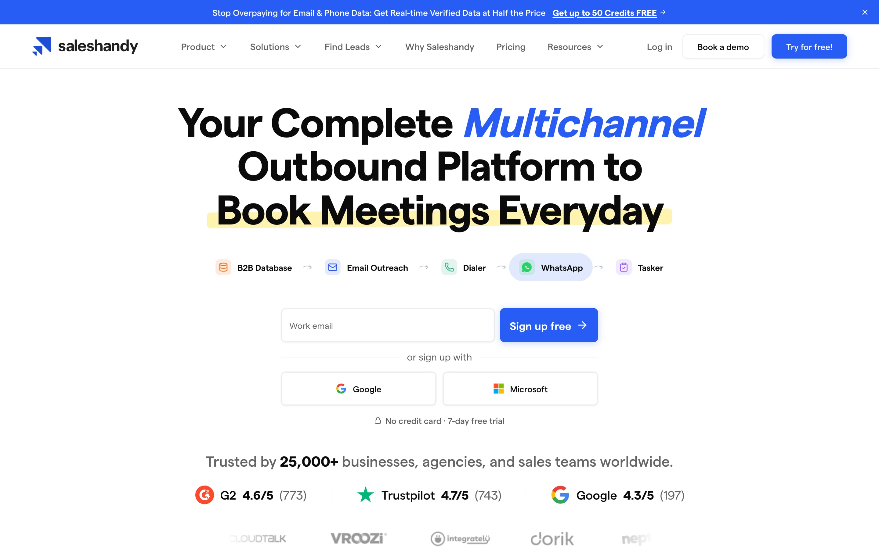 Saleshandy homepage, August 2026