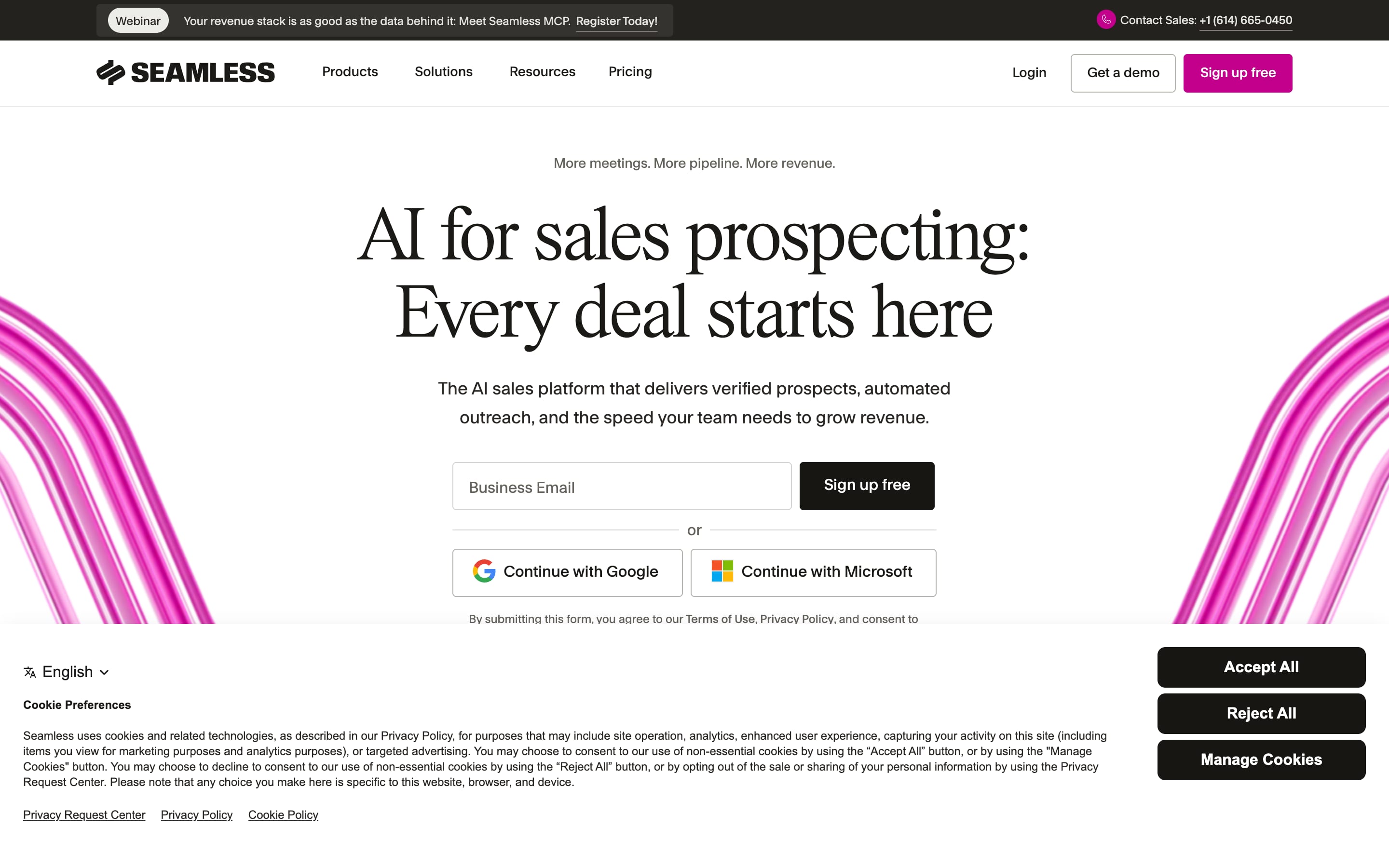 Seamless.AI homepage, August 2026