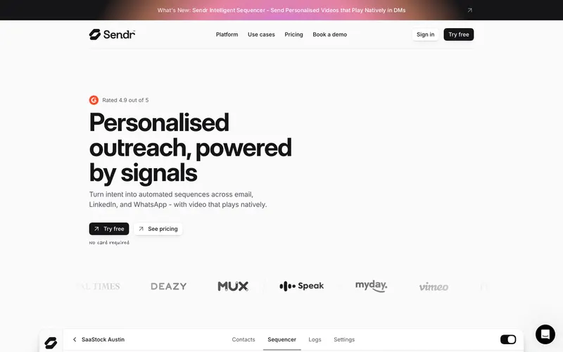 Sendr homepage