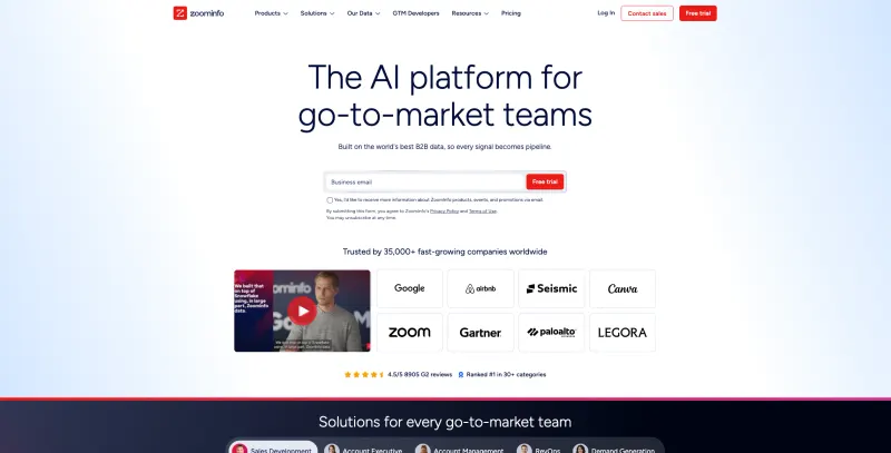 ZoomInfo homepage