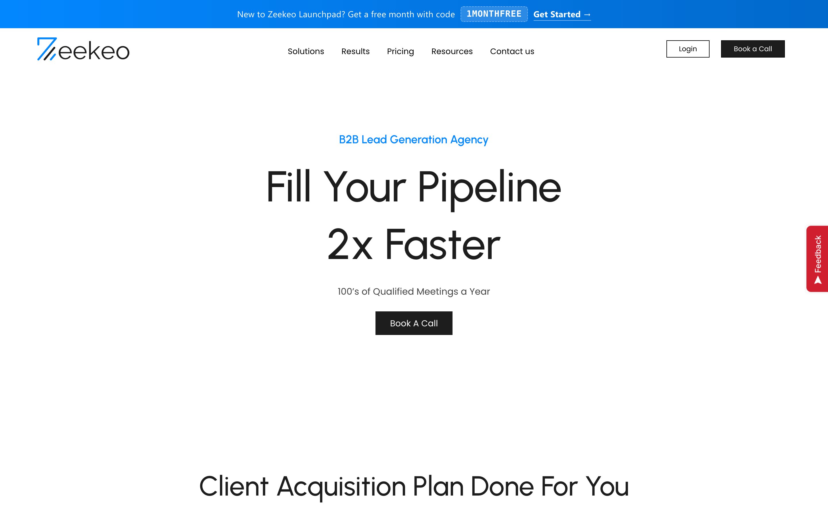 The Zeekeo homepage, where zopto.com now redirects: Fill Your Pipeline 2x Faster, a done-for-you B2B lead generation agency