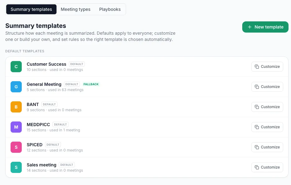 Weezly Meetings, Summary templates settings