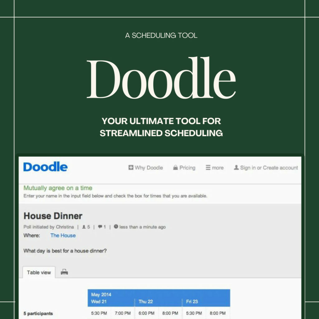Doodle Scheduling Tool - Alternative to Weezly
