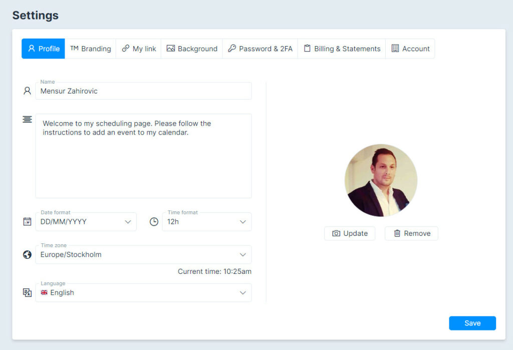 Overview of the settings page in Weezly