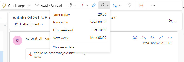 Setting Reminders for Emails in Outlook Desktop Version