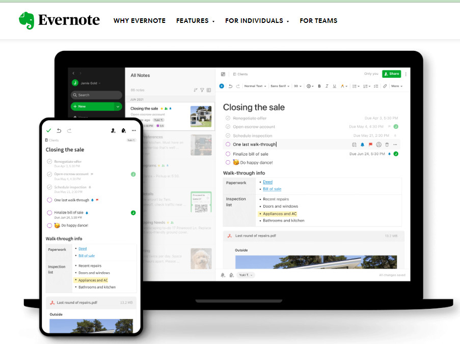 Evernote interface