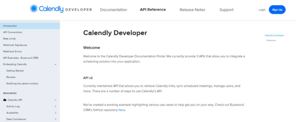 Calendly API home page