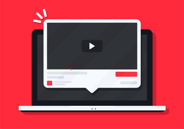 Video media player on laptop screen. Vector illustration