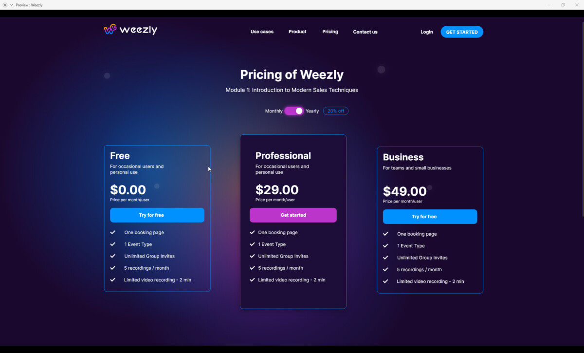 Weezly pricing