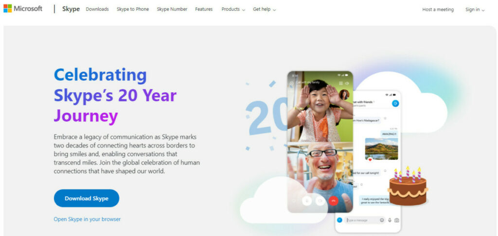 Skype home page