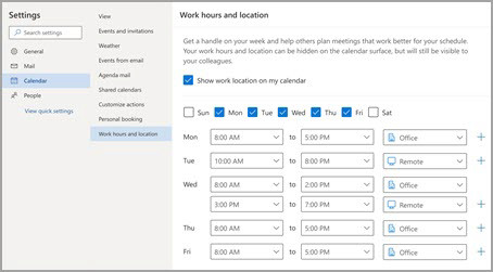 Changing Working Hours in Outlook