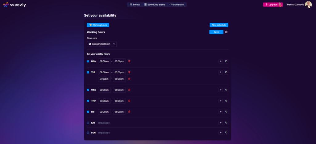 How to set your availability in Weezly?
