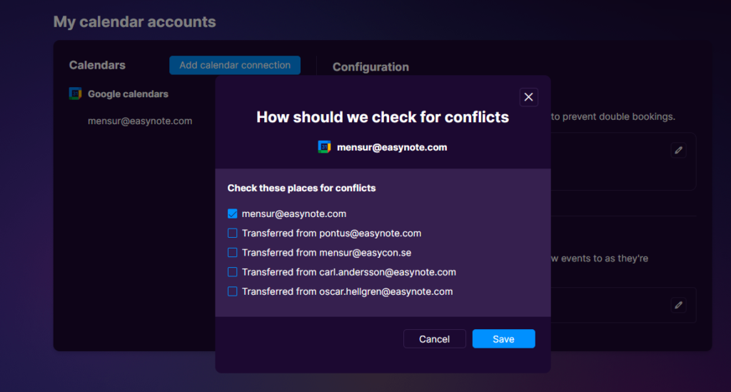 checking conflicts