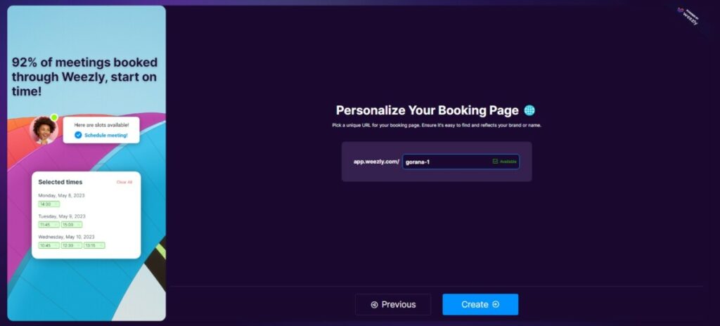 step two, sign up to Weezly and personalize your booking page