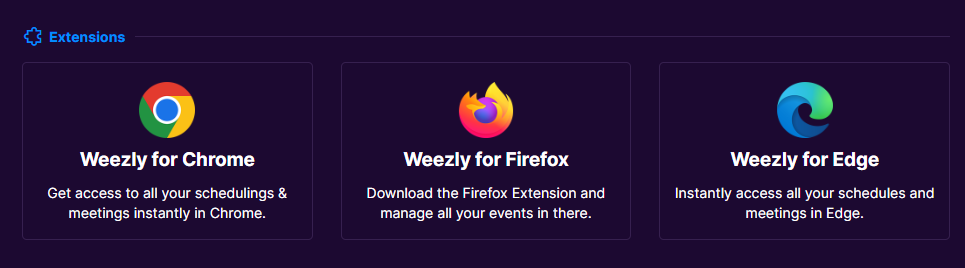 Google Chrome, Firefox, Edge extensions in Weezly app
