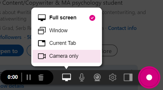 Additional settings: screen