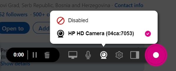 Additional settings: camera