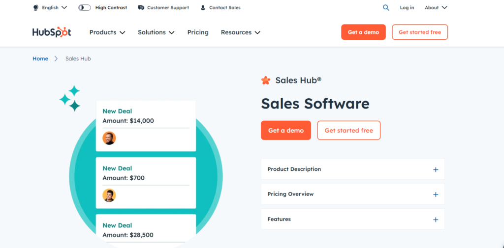 HubSpot Sales Hub Pricing home page