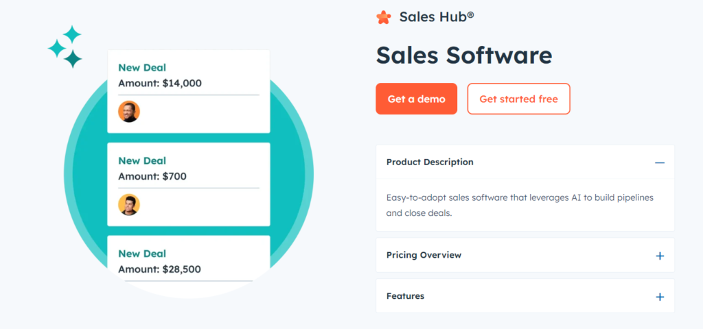 What is a Lead Generation Tool: HubSpot home page, sales 