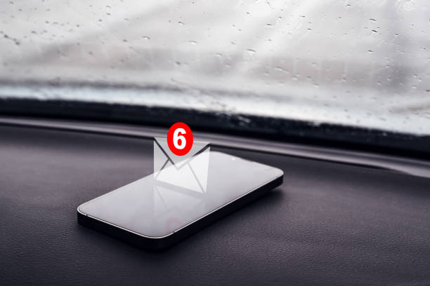 ext message notification icon on smartphone in car, selective focus,  Best Cold Email Software