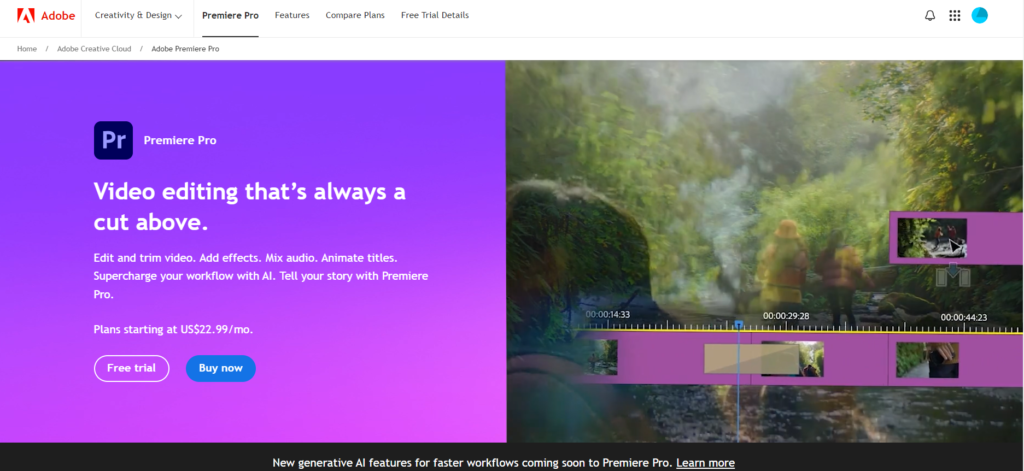  Adobe Premiere Pro home page