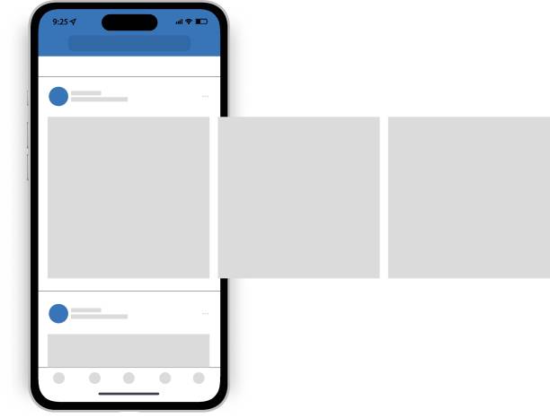 Social network application slider user interface post template on a frontal phone pro mockup, linkedin video specs